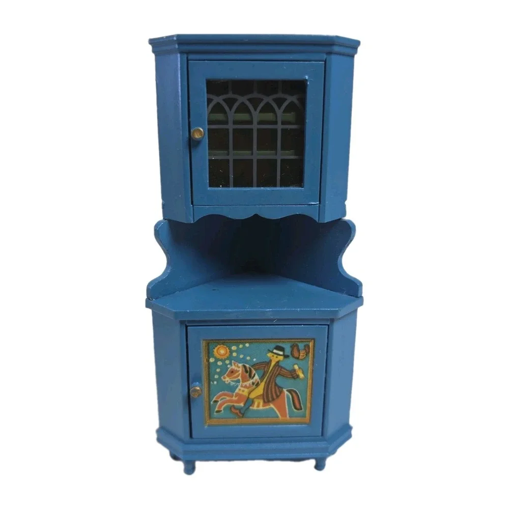 Lundby Blue Leksand Corner Cabinet with Opening Top Dala Folk Art Vintage 70s